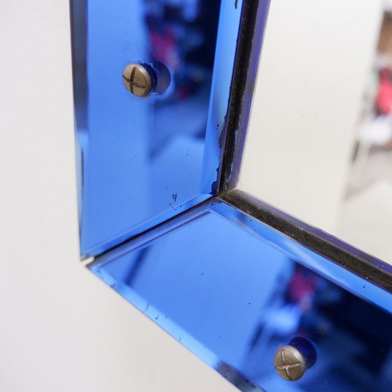 Image 1 of Mirror with a colored glass frame, attributed to Fontana Arte, Italy, circa 1950