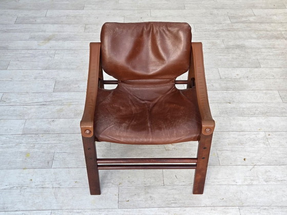 Image 1 of 1970s, Danish armchair model "Safari" by Skippers Furniture, furniture leather.