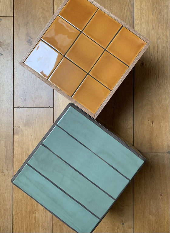 Image 1 of Unique tile table with wooden frame
