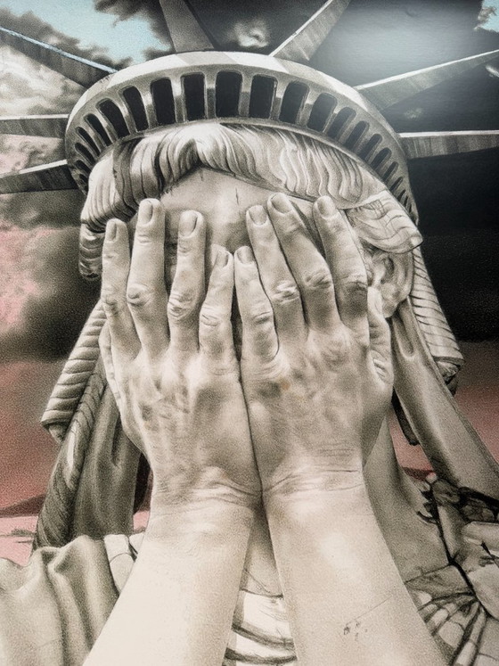 Image 1 of Gee Vaucher, Oh America, 1989, tentoonstellingsposter, 2019 “Art Strike Back….” Gedrukt in Denemarken