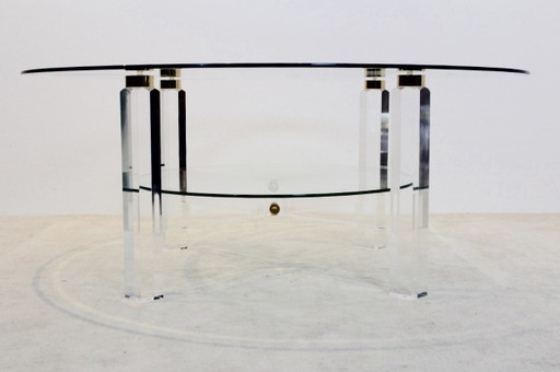Lucite, Messing en Glazen Salontafel