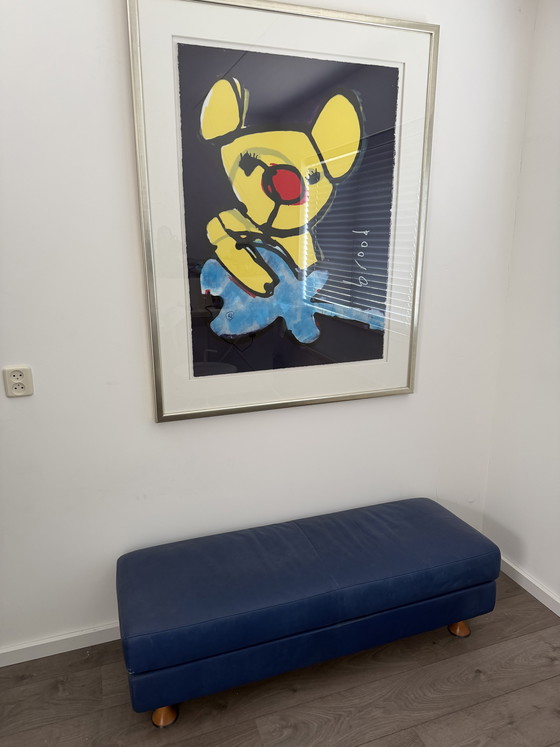 Image 1 of Blue Leather Bench 130x45x40