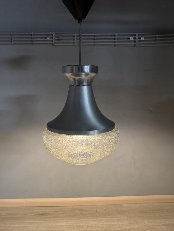 Image 1 of 1970s pendant lamp with aluminum and bubble glass
