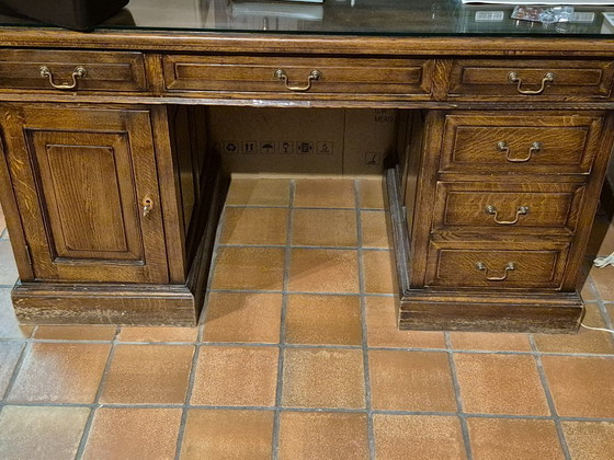Classic wooden Desk with glass top, Brown, Klassiek (photo 5 of 5)