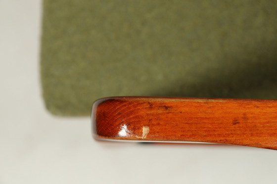 Image 1 of Mid Century Fauteuil Vintage Groen Boucle Kussen Houten Lounge Stoel, jaren 1980