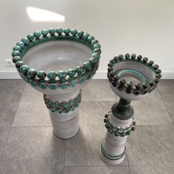 Image 1 of Paire unique de vases de sol en céramique faits à la main - style lave grasse - vers 1960/70