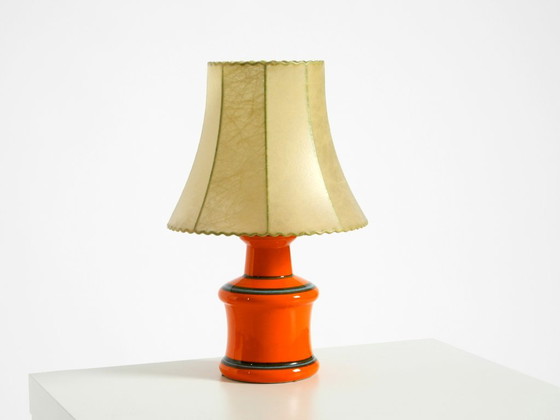 Beautiful 1960s Orange Ceramic Table Lamp With Cocoon Shade | Made in Italy (photo 3 of 20)
