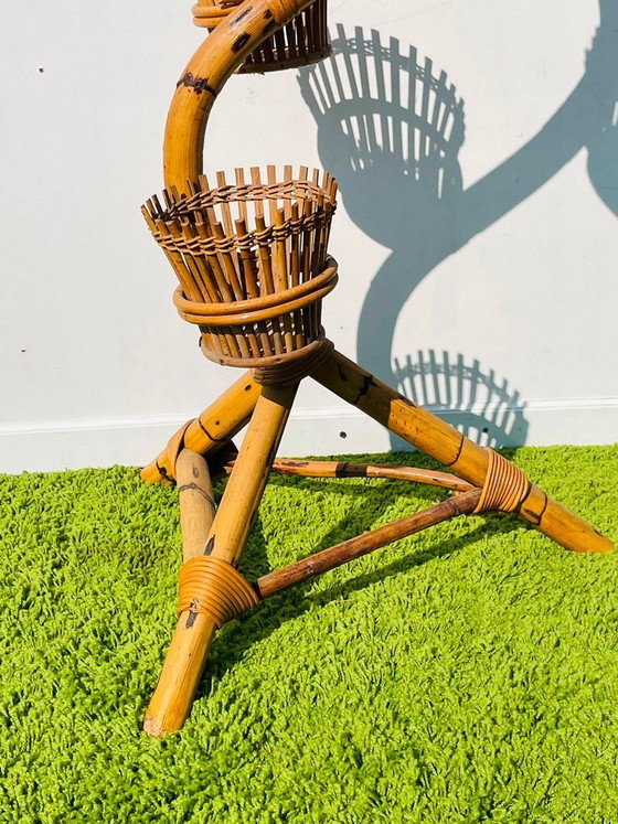 Image 1 of Supporto per piante a forma di serpente in bambù anni '50 * Vintage* Porta piante