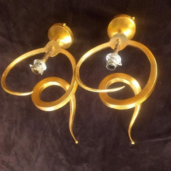 Image 1 of Pair of Serpent "Teo" Lamp sconces in gilded aluminum, Enzo CIAMPALINI - 1970