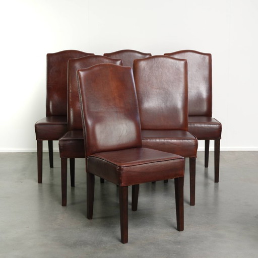 6x Belles Et Confortables Chaises de salle à manger En Cuir De Mouton De Style Anglais