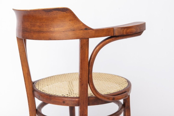 Image 1 of Chaise de bureau vintage en bois courbé (1/2), chaise autrichienne des années 1950, chaise en rotin style milieu du siècle, chai