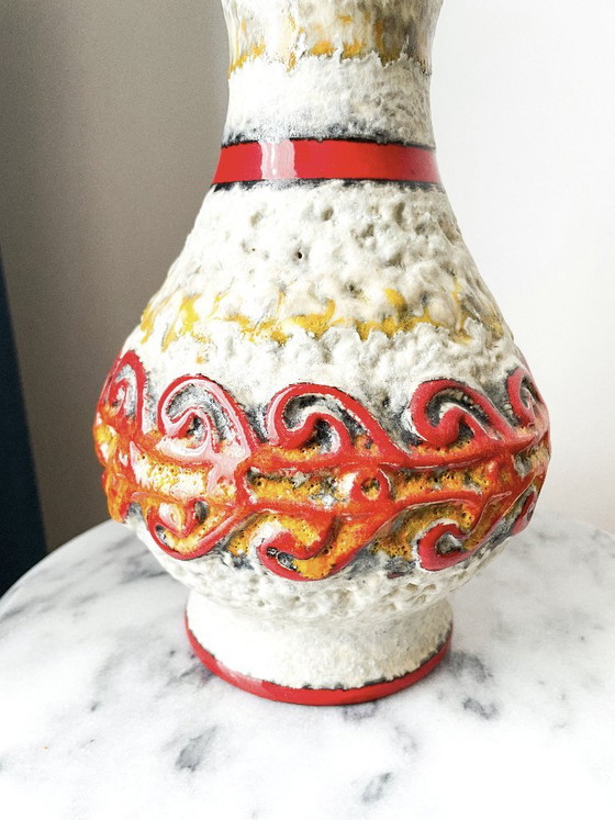Vaso in ceramica crema, rosso e arancione, Übelacker, Vasi, Vintage (foto 6 di 6)