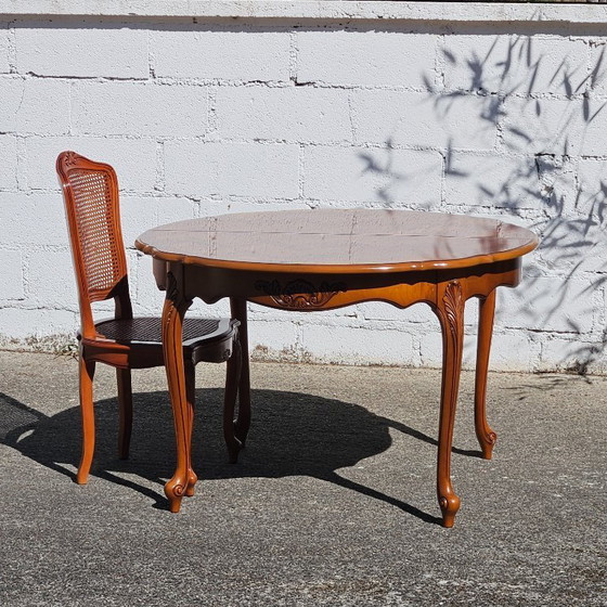 Image 1 of French Vintage Marqueterie Dining Table-Extendable Cherrywood Table-Style Louis XV-80s