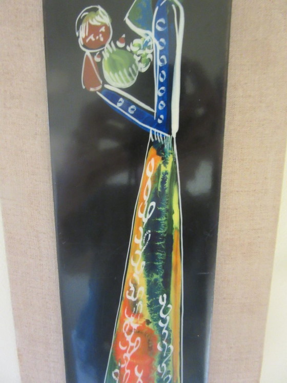 Image 1 of Placa de cerámica para colgar en la pared con la imagen de una madre y su hijo, estilo moderno de mediados de siglo, firmada por
