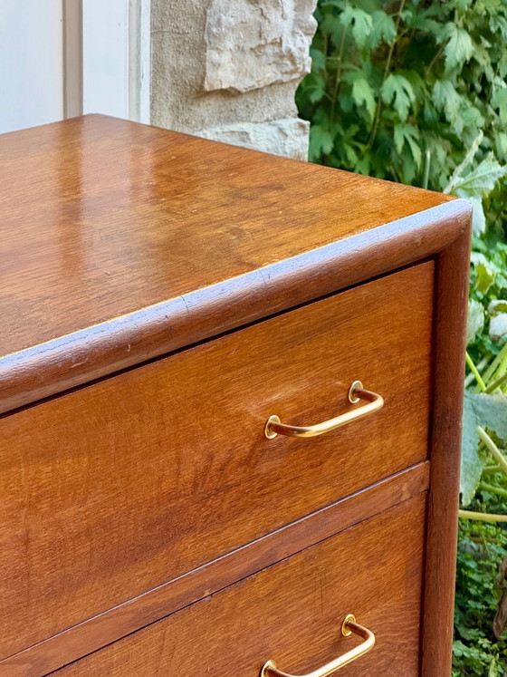 50s/60s Vintage Wooden Dresser with Compass Legs, Chest of drawers, Gold, Mid Century Modern (photo 11 of 17)