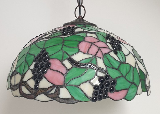 Image 1 of Large (40cm) Tiffany / stained glass grape pendant lamp