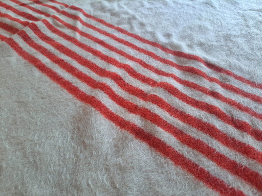 Vintage Wool Blanket With Red Stripes - 153 x 210 cm