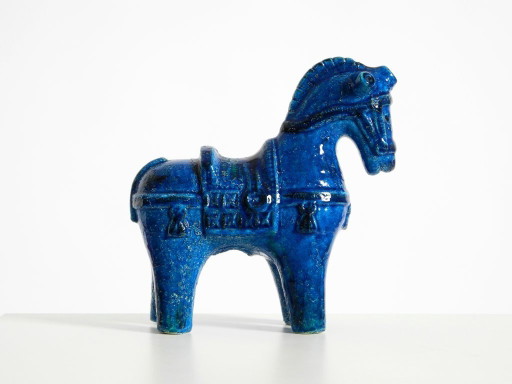 Wunderschönes Keramikpferd aus den 1960er Jahren aus der Kollektion „Rimini Blue“ von Aldo Londi für Bitossi, Italien.