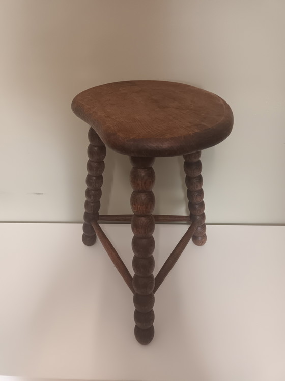Image 1 of Wooden stool with turned legs