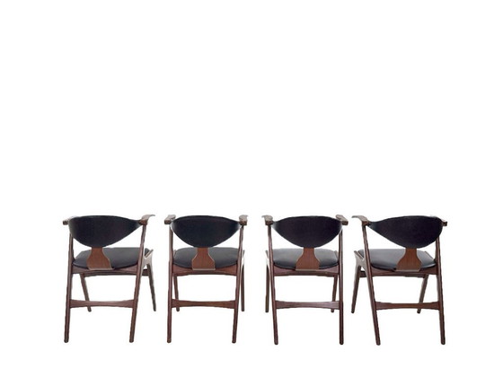 Image 1 of set di 4 sedie da pranzo di design in corno di mucca vintage di Louis van Teeffelen per AwA