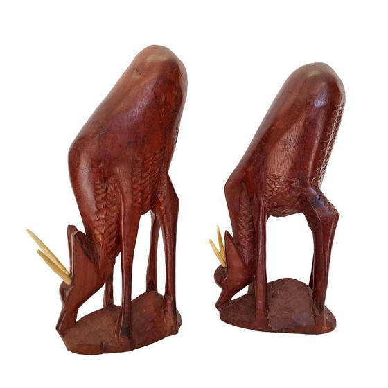 Image 1 of Vintage houten antilopen uit West Afrika