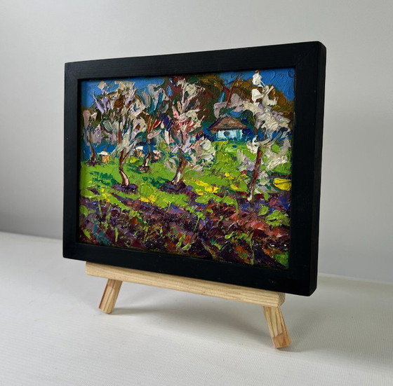 Image 1 of Original Oil Painting Day Village Landscape Spring awakens in light