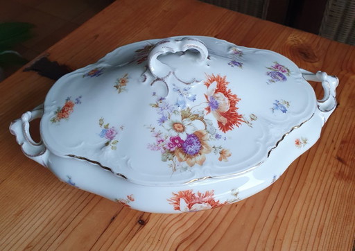 Elegante zuppiera in porcellana francese ca. 1900 - dipinta a mano