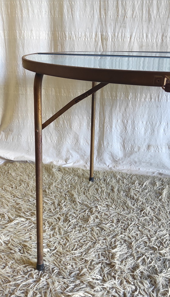 Image 1 of Round folding table in metal and blue Formica - 1960s/70s