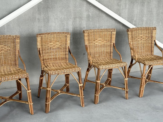 Image 1 of 4x Vintage Rattan Dining Chairs, ca. 1980s