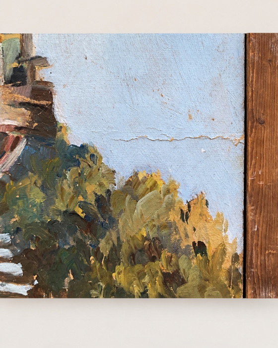 1930 French Double-Sided Oil Painting with Geese and Boat, Rustic Frame, Paintings & Drawings, Other, Wood (photo 9 of 9)