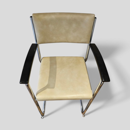 vintage chrome leather bar stool chair Bauhaus van der Stroom armchair