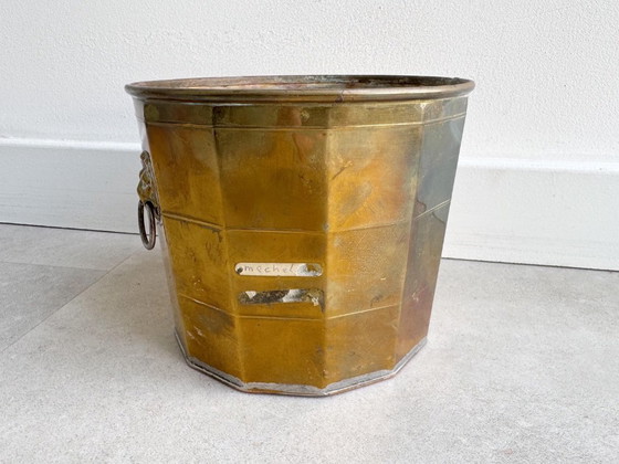 1x Vintage Messing Bloempot Met Leeuwenkoppen – Plantenbak, Brass (photo 6 of 10)