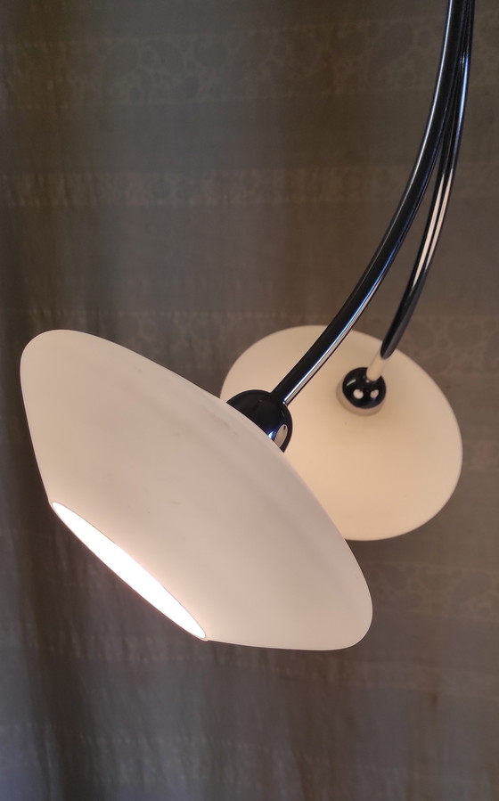 Image 1 of Bauhaus design 3-light chandelier in chromed metal and opaline glass - 1930s/40s