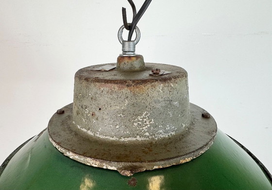 Image 1 of Green Enamel and Cast Iron Industrial Pendant Light, 1960s