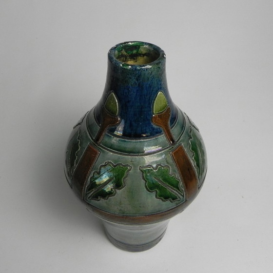 Image 1 of Flemish Art Deco vase with acorn and oak leaf motifs, 1920s