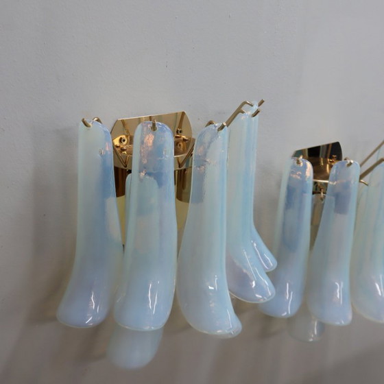 Seltene 1980er La Murrina Murano Opalglas Blüten Wandleuchten Gold Paar – Murano Glass (photo 9 of 12)