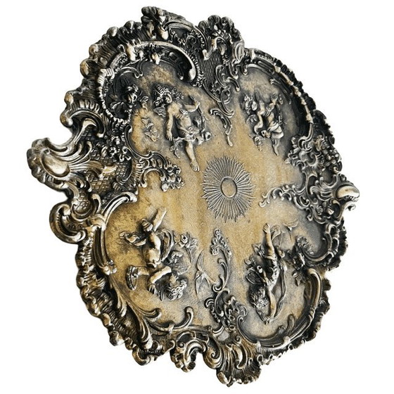 Image 1 of Antiek art nouveau messing wandbord nimfen cherubijnen wandplaquette 1910's