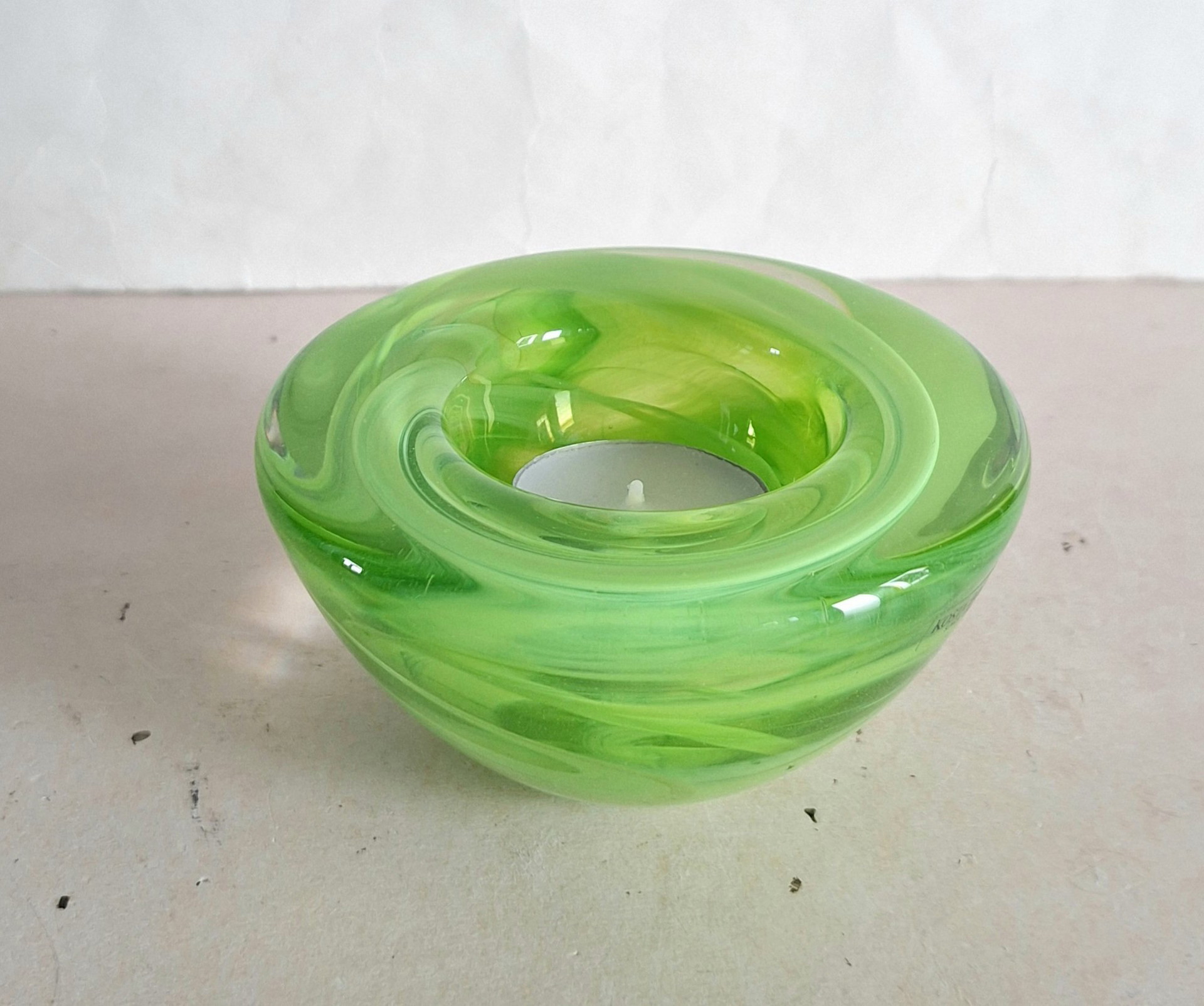 Kosta Boda Atoll crystal candle holder. Lime. Designed by Anna