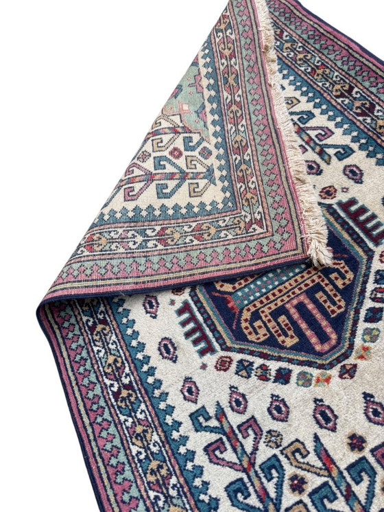 Image 1 of Handgeknoopte Kazak loper wit 73x315cm