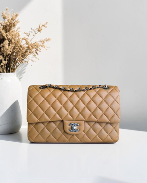 Chanel Chanel Classic Flap Medium - 25CM Quilted Lambskin Caramel Silver Hardware Series 19