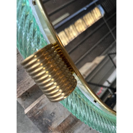 Image 1 of Specchio da parete in vetro di Murano "Torgiglione-Torchon" tondo veneziano verde acqua