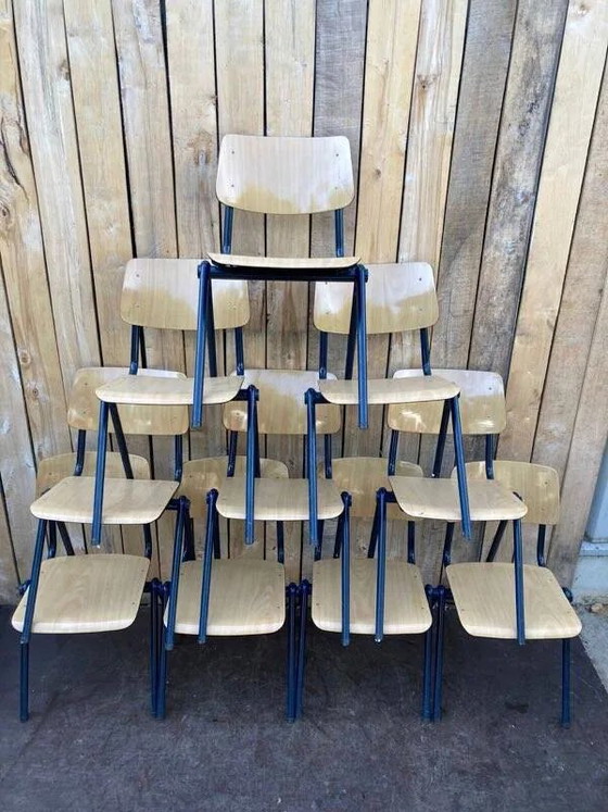Vintage Galvanitas S35 chair, blue compass frame, Dining chairs, Wood, Industrieel (photo 15 of 18)