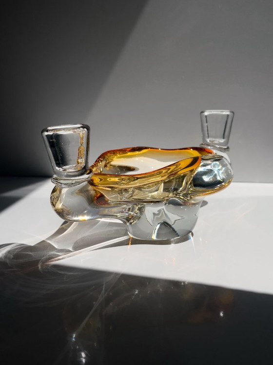 Cendrier vintage en verre avec 2 porte-bougies, ambré et transparent, Italie années 1970 – Bols, Glass (photo 3 of 5)