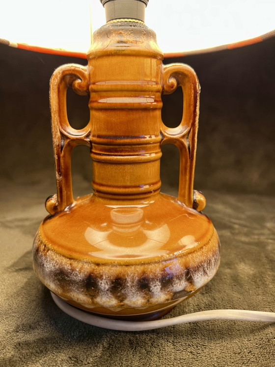 Unique Pair of Vintage 70s Table Lamps Scheurich 501/17 - Retro Pattern Shade - Perfect Condition – Ceramic (photo 3 of 10)