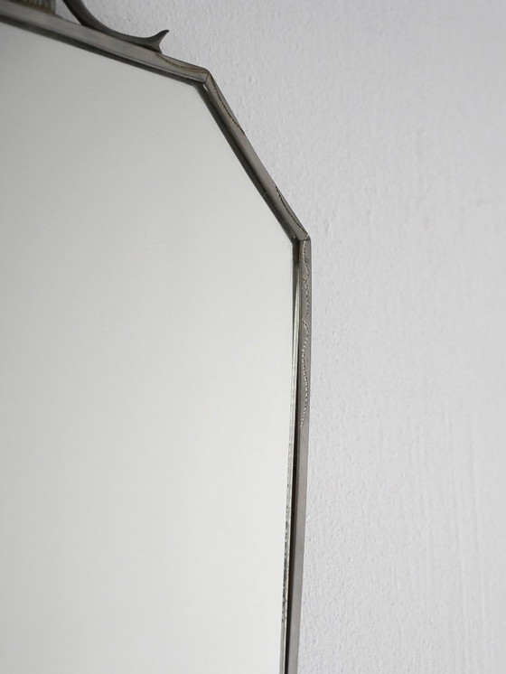 Image 1 of 1931 Scandinavian Art Deco mirror in engraved tin