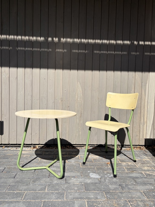 Vintage DICO Tafel + Stoel – Jaren 50/60 – Groen Frame – eetkamerset, Metal, Wood
