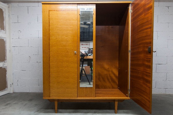 Image 1 of 1970s Scandinavian wardrobe with hanging space, shelf, mirror, 21x126cm, 2 doors
