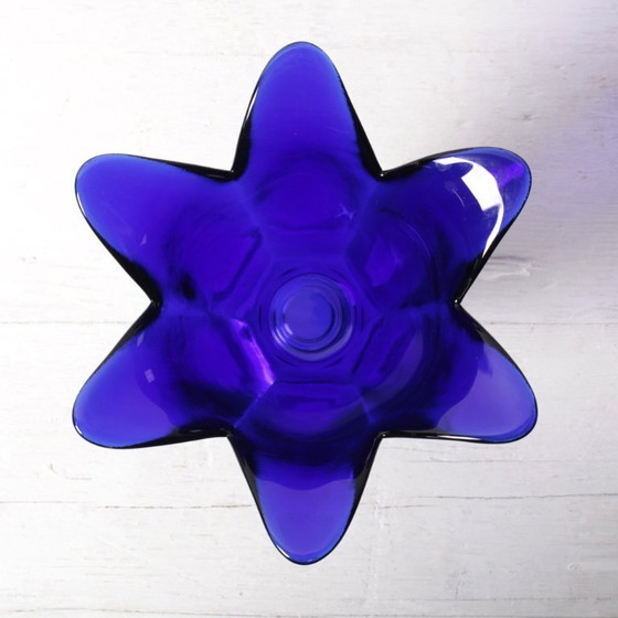 Image 1 of Cobalt Blue Vintage Glass Vase / Mid-century Tulip Flower Vase / Studio Nova / Portugal / 1980s