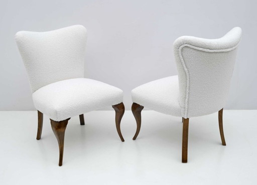 Paar kleine italienische Boucle-Sessel im Chippendale-Stil, 1940er