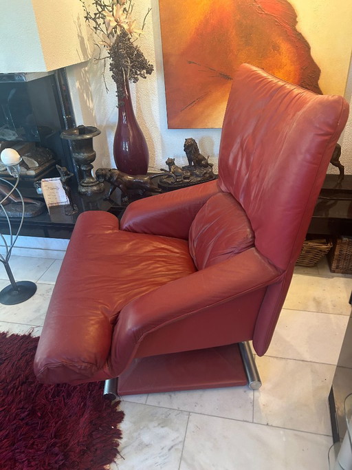 Rolf Benz 6500 Fauteuil Rood Leer – draaistoelen, rvs (photo 2 of 8)